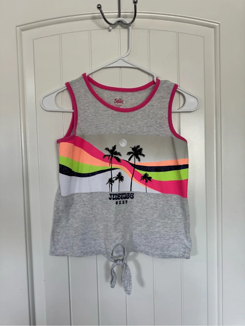 Justice Girls 10 M Tropical Palm Tree Surf Tie Front Tank Top